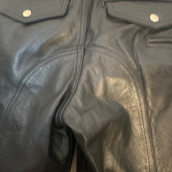 Daddy's Closet Leather Pants Yellow Stripe 30" waist Small 33" inseam unhemmed - Picture 6 of 7